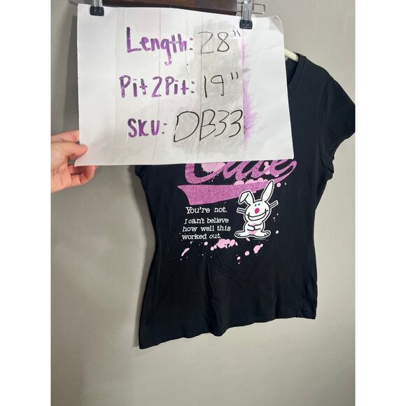 Happy Bunny "I'm Cute You're Not" Black T Shirt Jim Benton Juniors XL Y2K Fairy - Picture 4 of 11